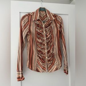 Fall striped button down blouse with fab detail - small
